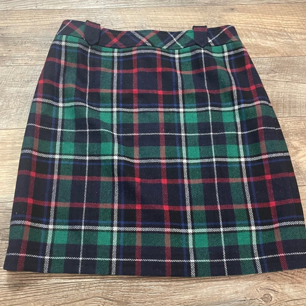 Talbots Plaid Wool Blend Mini Skirt Size 10 Navy Green Red‎ Classic Preppy